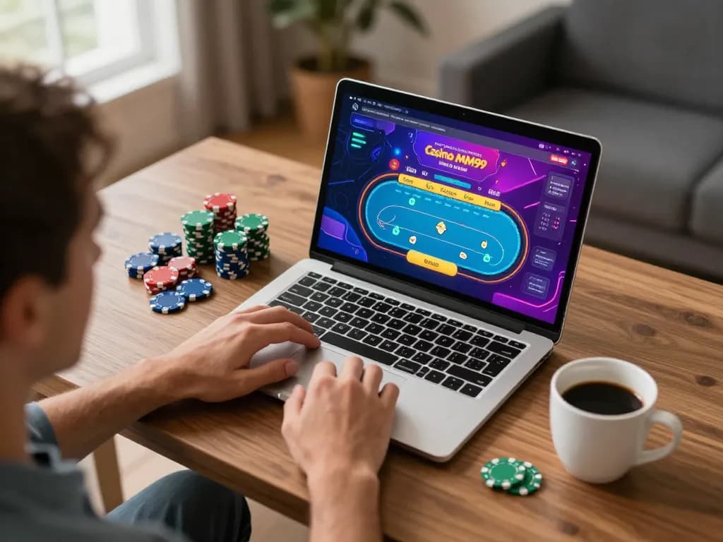 Engaging online poker game experience at Casino MM99 with vibrant digital table interface and strategic focus.