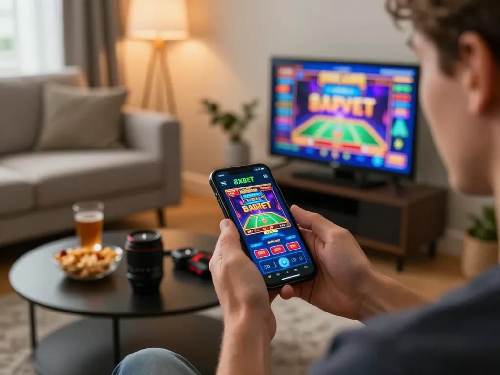 Engaging with the 8xbet app on a smartphone for an exciting online gaming experience.