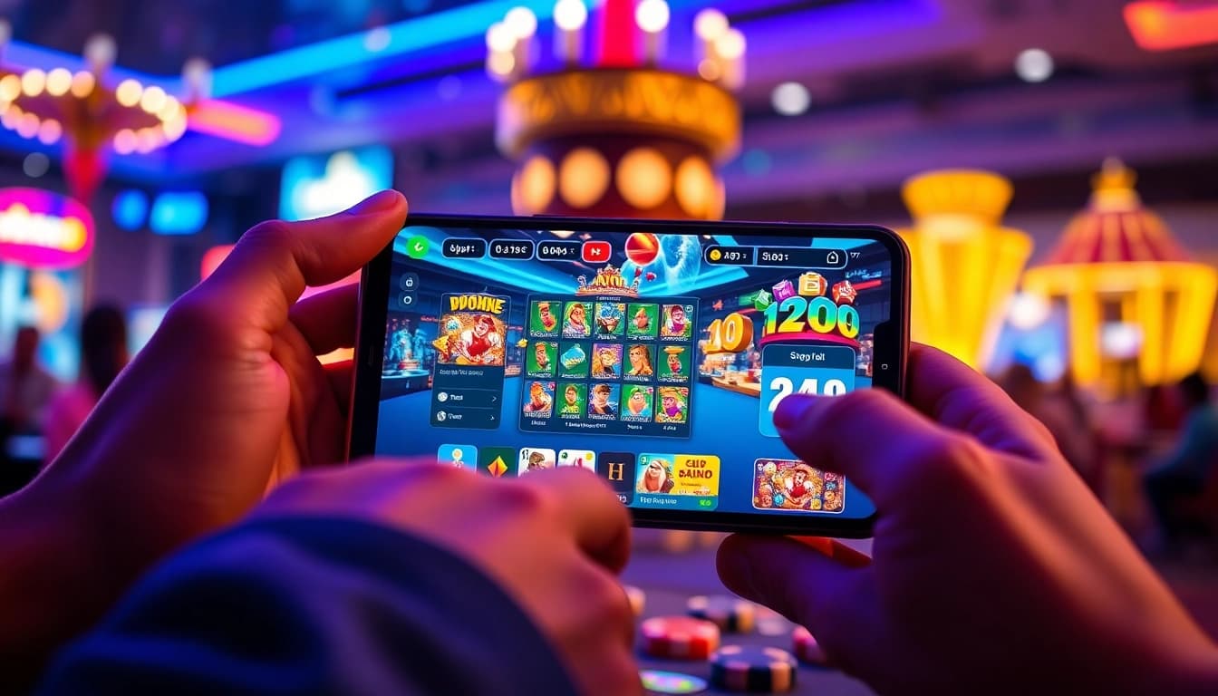UU88 nhà cái interface showcasing live casino games on a smartphone with vibrant graphics.