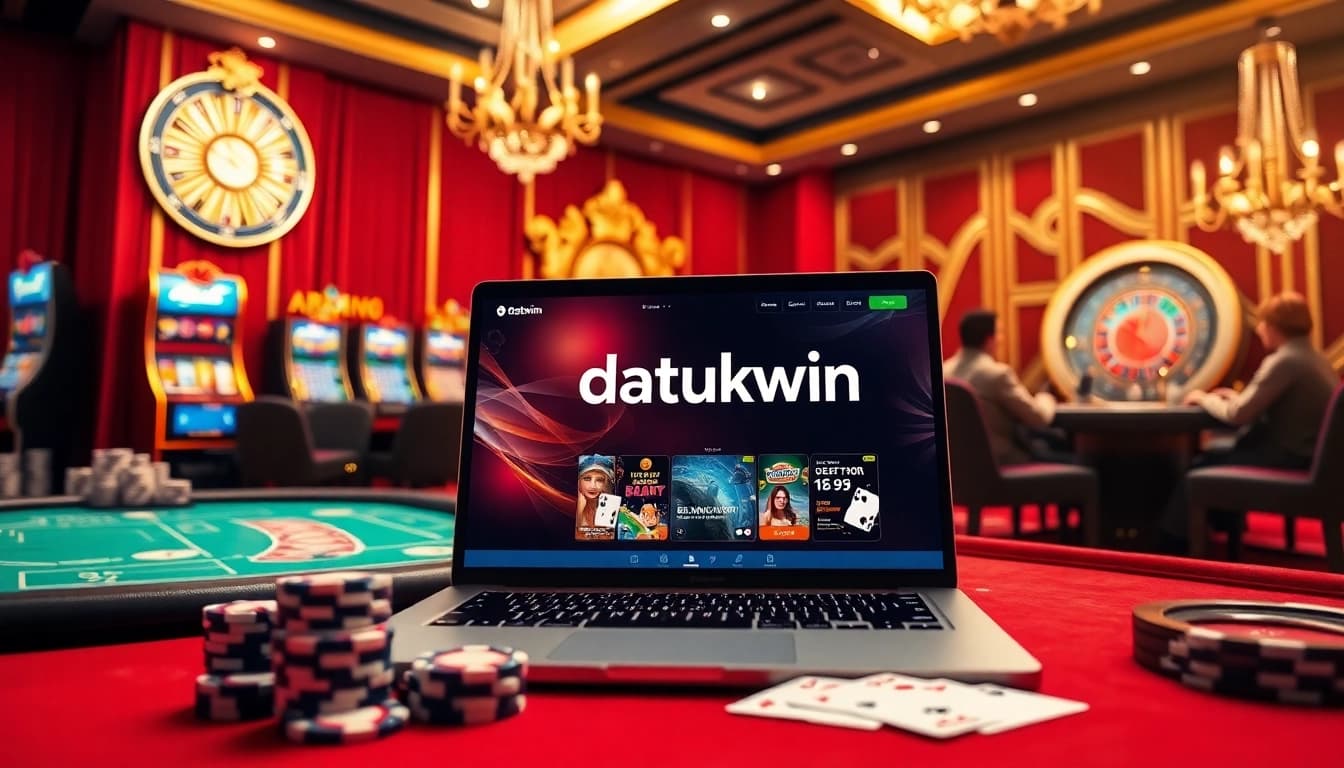 Rasakan pengalaman kasino online datukwin yang mendebarkan dengan cip poker dan antarmuka permainan digital.