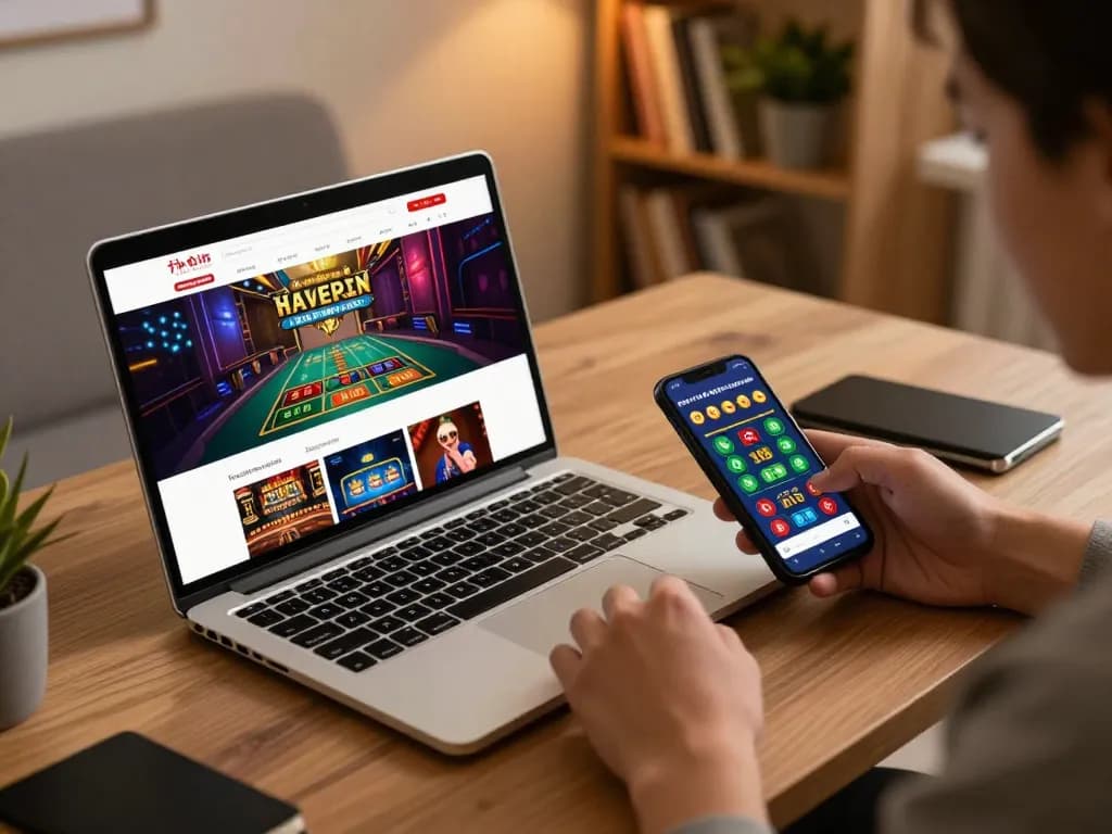 Engaging in online gambling with ทางเข้า m111 in laptop and smartphone settings, capturing the excitement of strategic play.