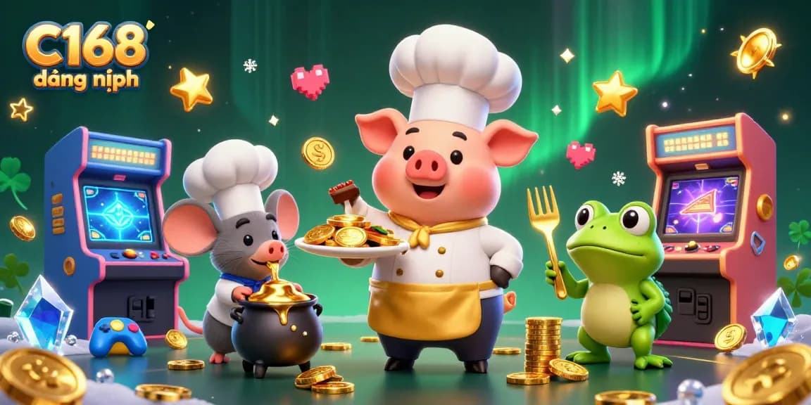 Experience the vibrant C168 đằng nhập scene with colorful characters and gold coins during thrilling gameplay.