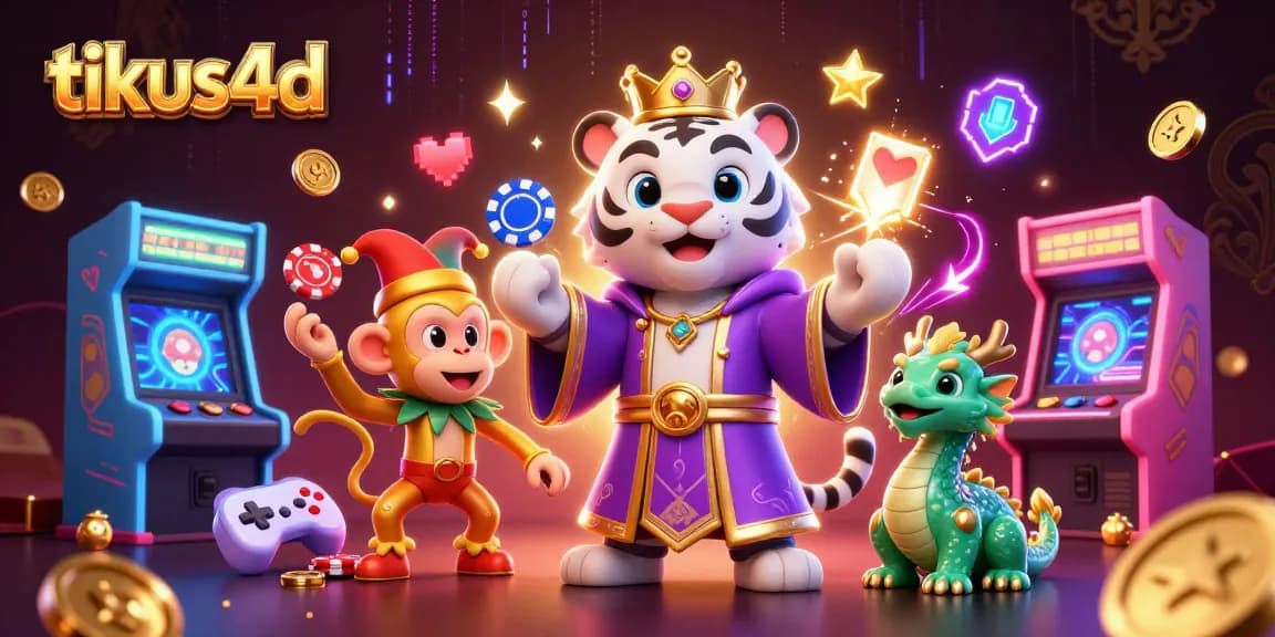 Engage with tikus4d dynamic gaming experience featuring 3D tiger, monkey, and dragon amidst vibrant casino elements.