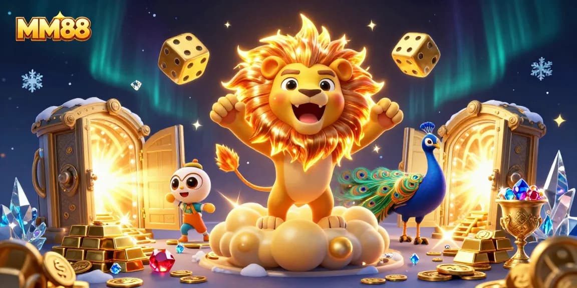 Experience thrilling wins with MM88 in this vibrant casino adventure illustration.