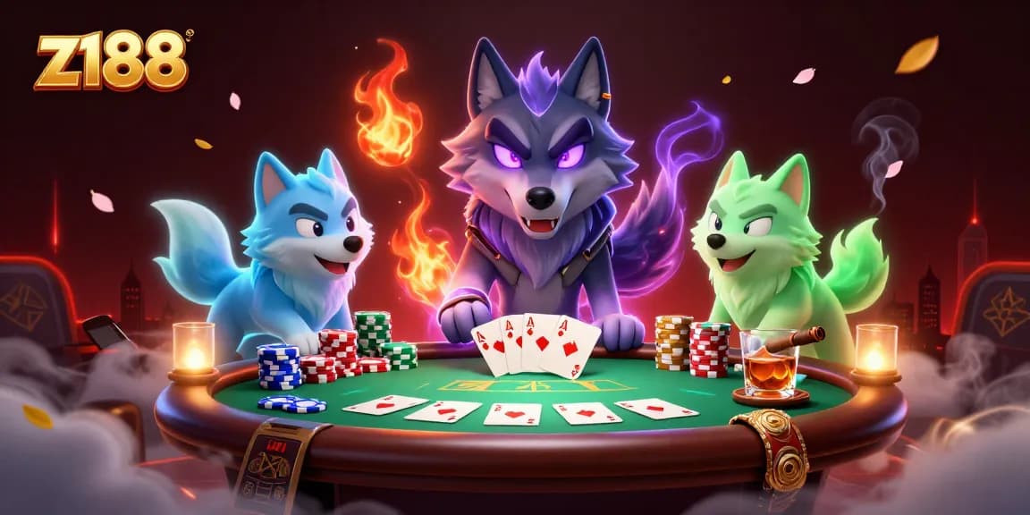 Experience the thrill at z188 with poker action, illuminated by glowing spirits in an exciting casino setting.