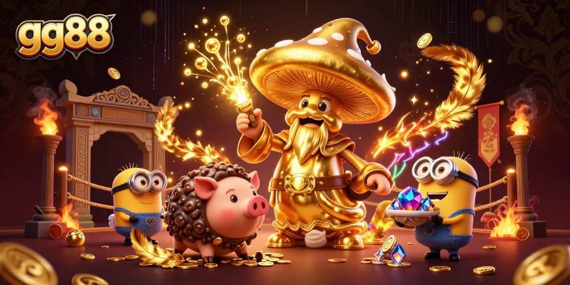 Win big at gg88 with the magical golden mushroom wizard and treasure finds in an enchanting casino scene.