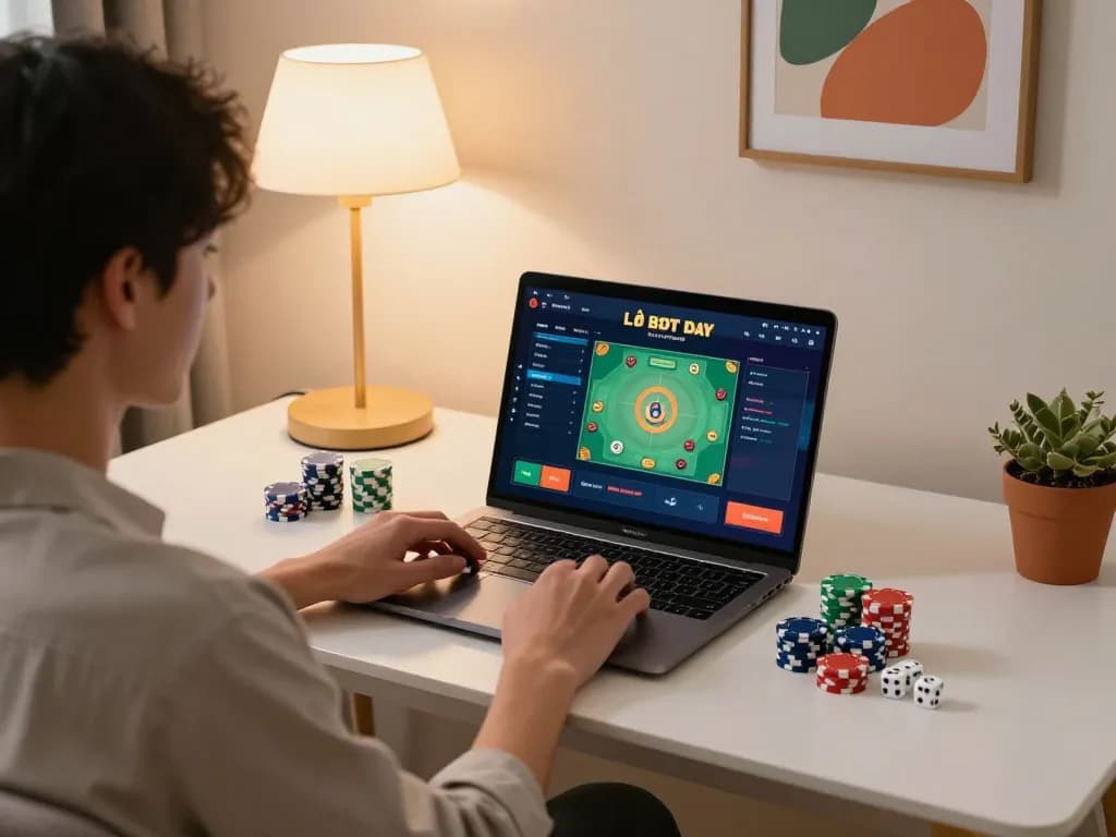 Engaging in lô đề gaming with a modern home setup, showcasing strategic gameplay and cozy ambiance.