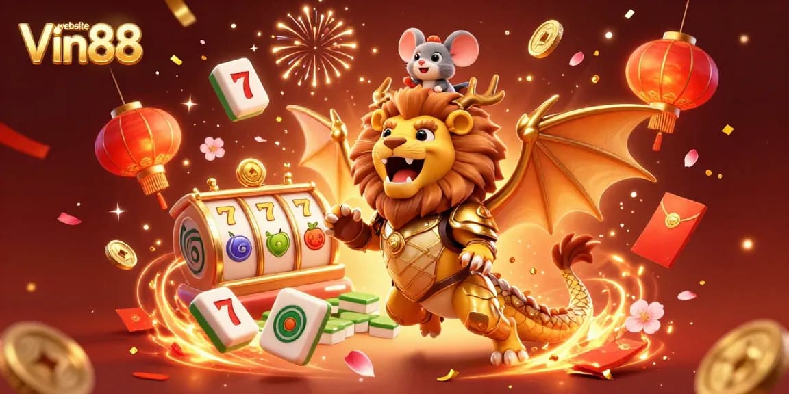 Engage in thrilling gameplay and excitement on the vibrant website Vin88 filled with dynamic casino elements.