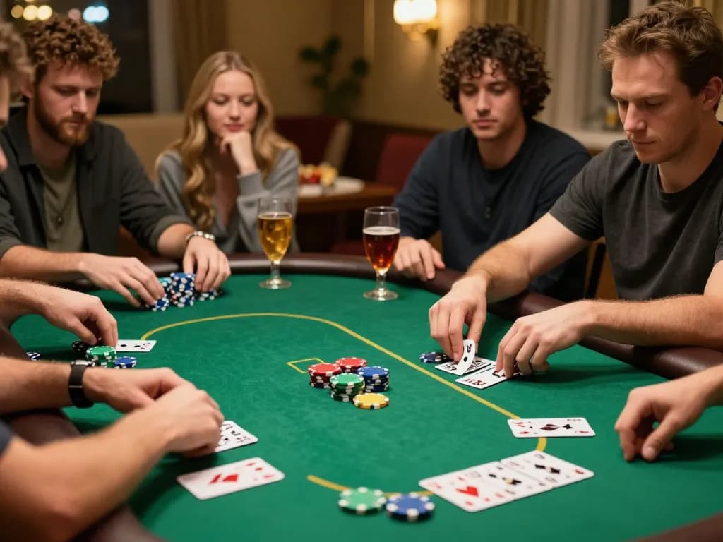Engaged players strategizing during a Full House Poker game at an elegant setup.