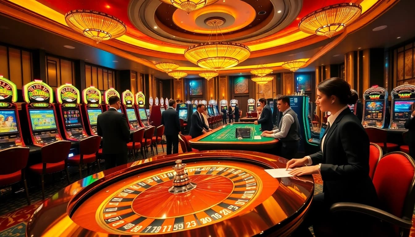 Experience the thrill of gambling at KK55.com with vibrant casino visuals featuring roulette and poker tables.