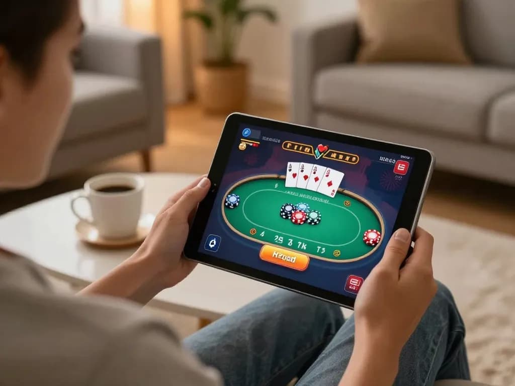 Engaging online gaming at https://luckywin.solutions/ with a cozy home atmosphere and poker interface.