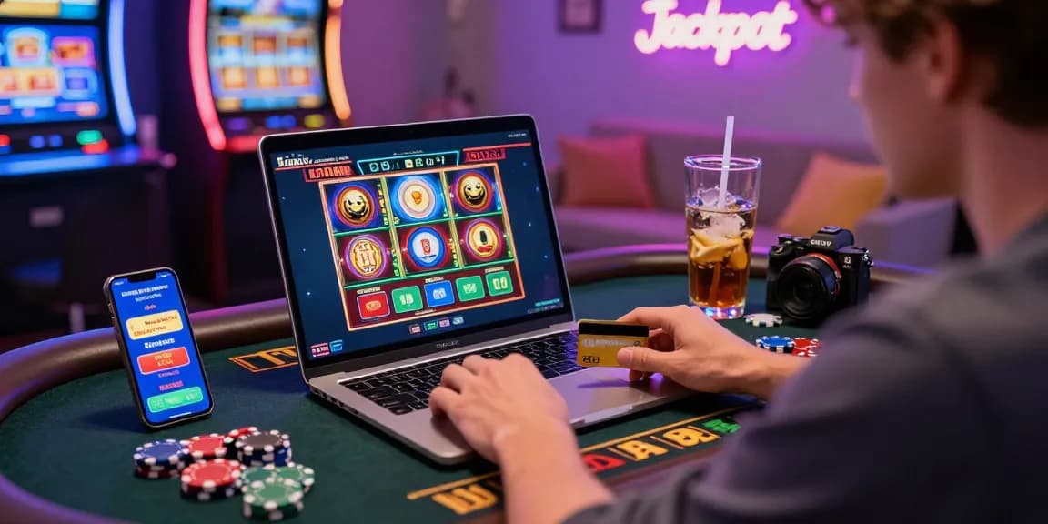 Player enjoying online gaming experience at credit card casinos on https://eviz.org.uk with vibrant atmosphere and excitement.