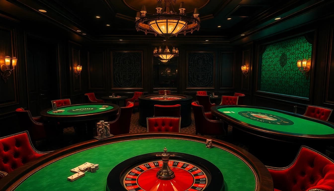 High-stakes Baccarat game in a luxurious underground casino inspired by hidden wiki dark web themes.