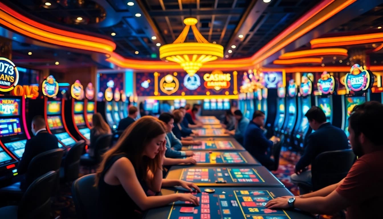 Engaging scene of online casino Singapore with players enjoying diverse games and an energetic atmosphere.