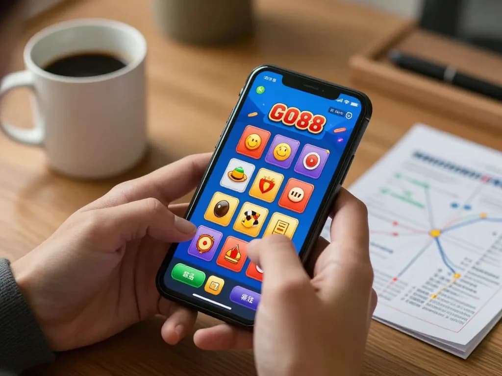 Enjoying online gaming with the GO88 app on a smartphone in a cozy setting.
