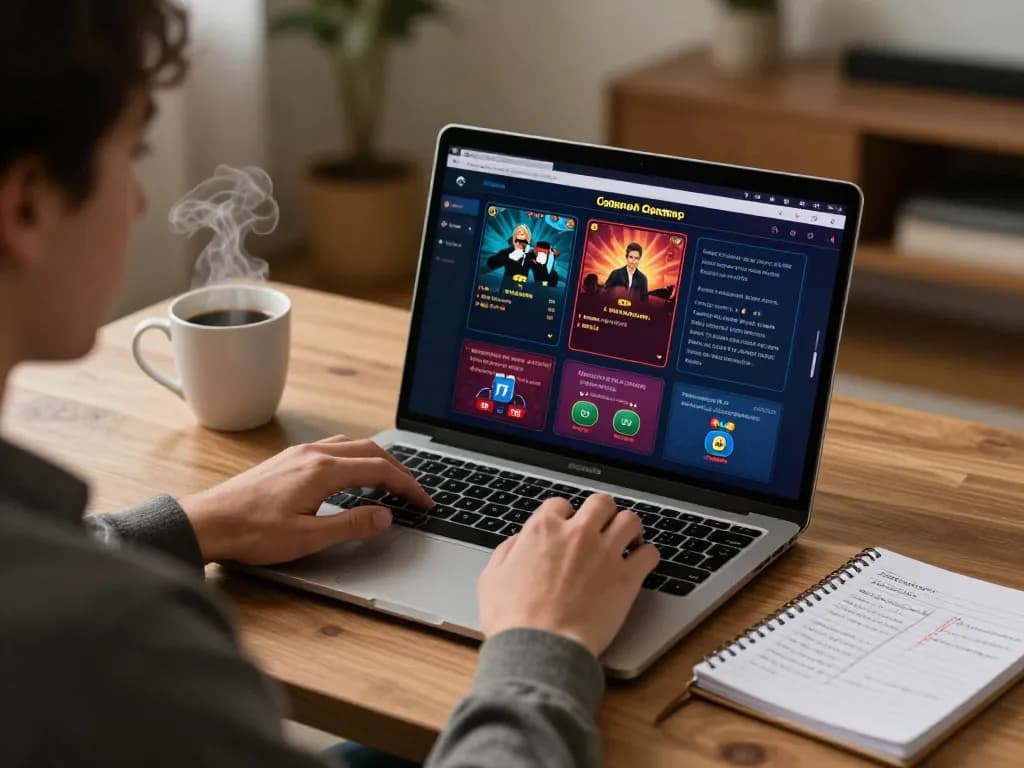 Person playing at online casinos not on gamstop, showcasing strategic gaming with warm ambiance.