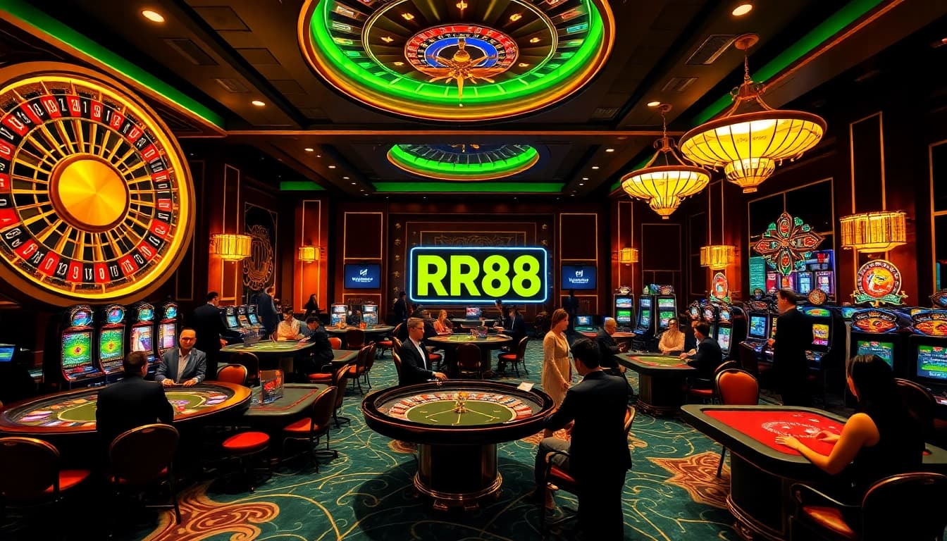 RR88 casino excitement with roulette, poker tables, and luxurious slot machines.