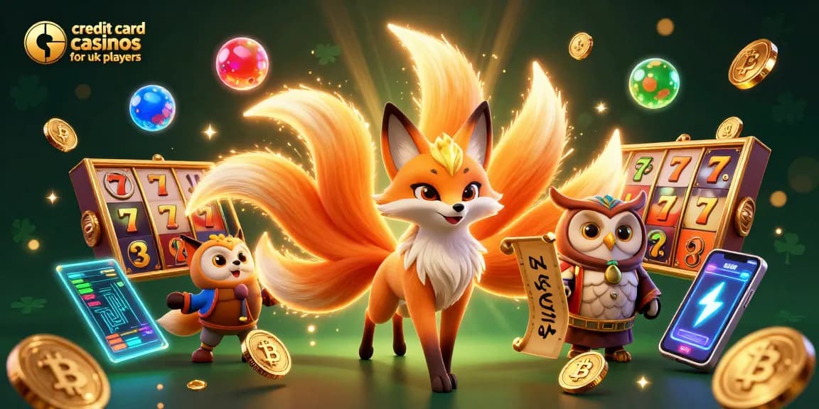 Engage with credit card casinos for UK players in a vibrant 3D cartoon scene filled with slots and crypto.