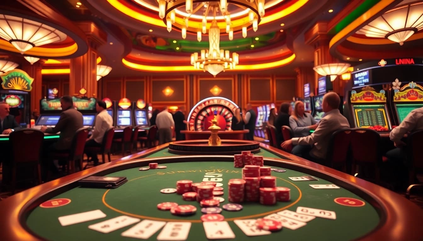 Experience the thrill at sunwin's vibrant casino table with lively poker action.