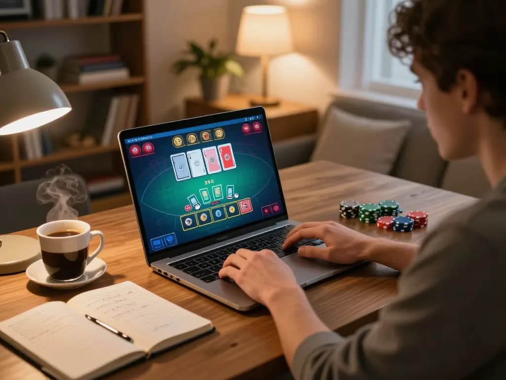 Player enjoying online blackjack at home with focused strategy, showcasing lsa principles