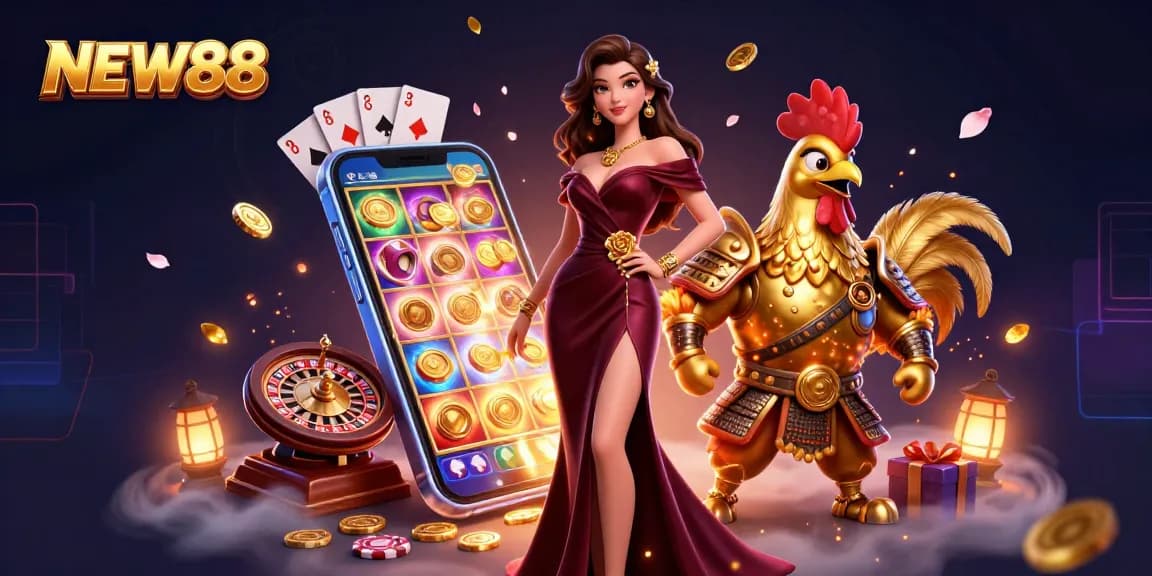 Experience interactive gaming with NEW88's vibrant casino scene filled with thrilling elements and rich visuals.