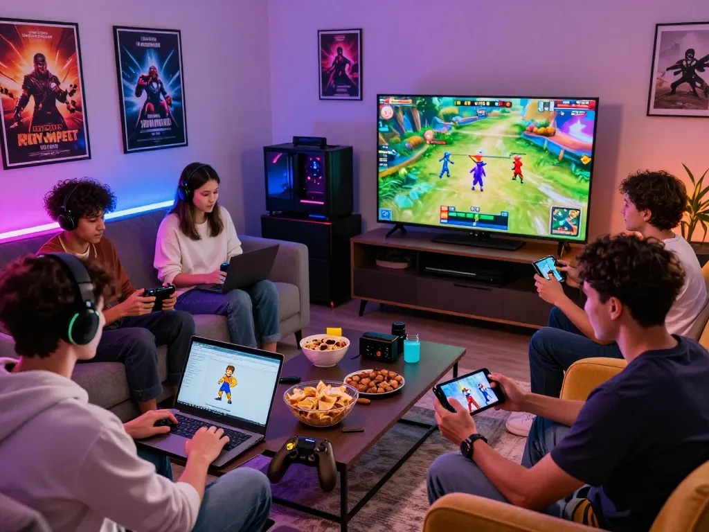 Group enjoying a variety of adult games in a cozy gaming setup, highlighting immersive experiences.