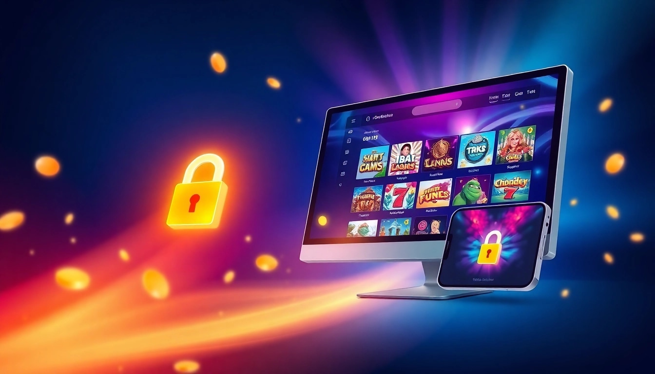 Engaging visual of GO 88 online gaming platform displaying vibrant game icons on a computer and smartphone.