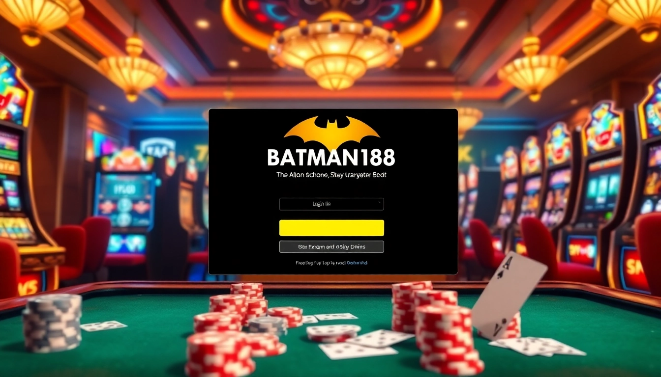 Experience the thrilling Batman138 login on a sleek online slot machine surrounded by poker chips.