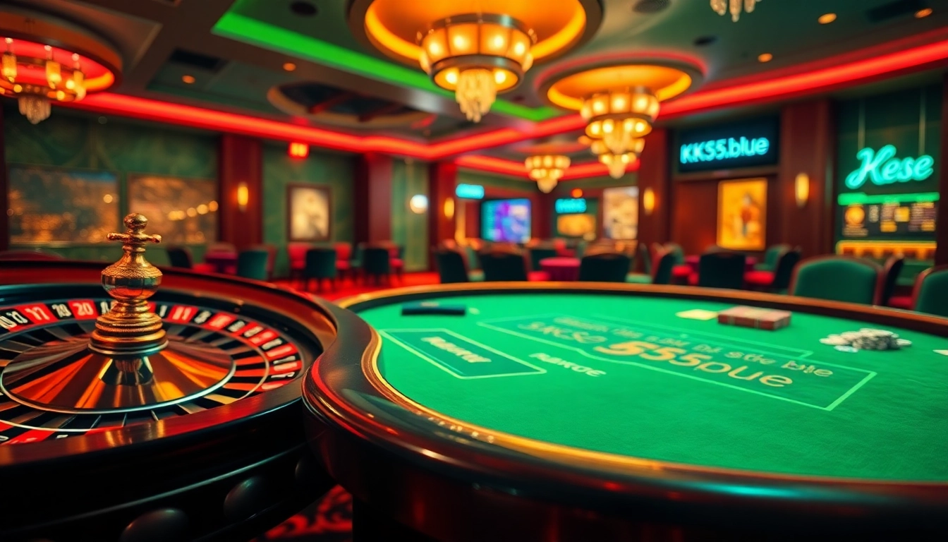 Experience the excitement of gambling with KK55.blue in a stylish casino scene.