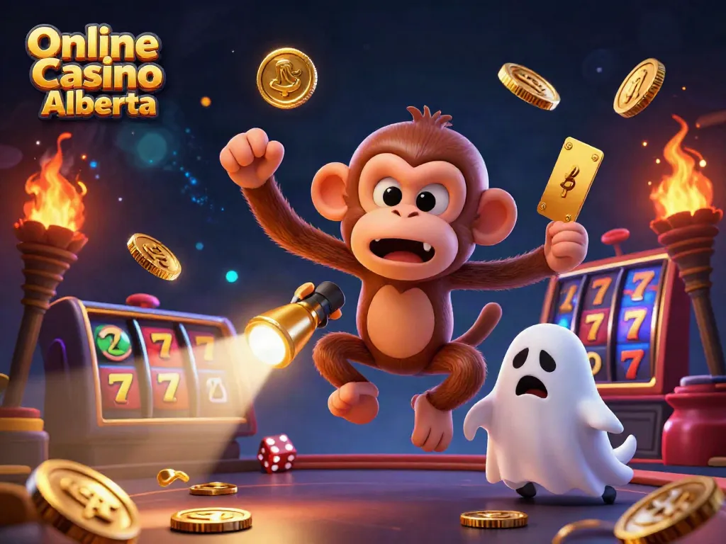 Engage with the thrilling Online Casino Alberta scene featuring a poltergeist monkey and ghost-hunter puppy.