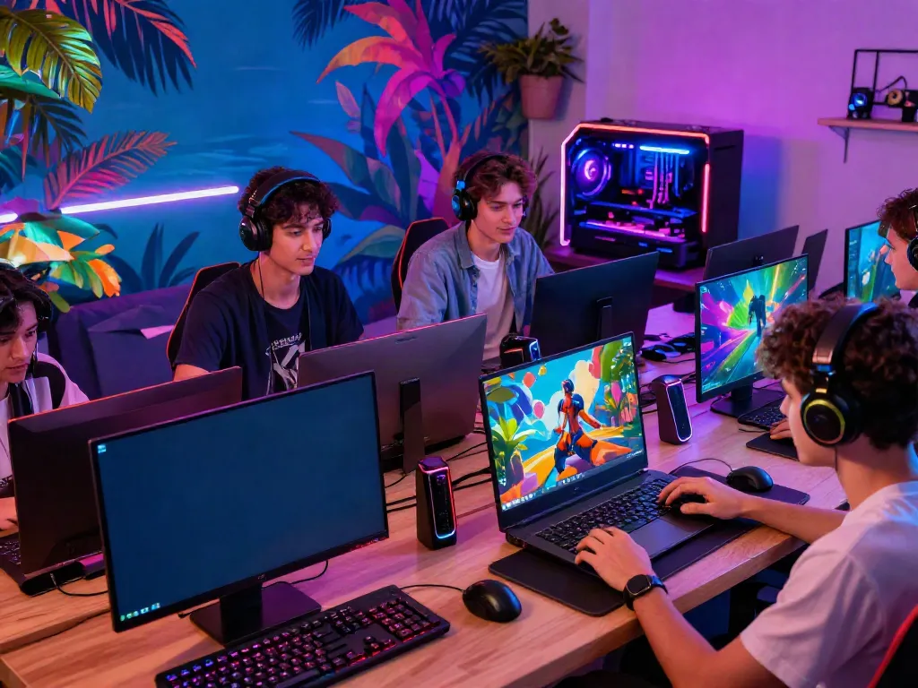 A80 gaming platform scene with players actively enjoying various games on sleek devices