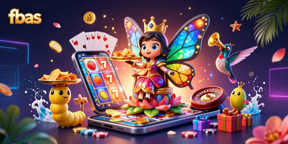 Experience exhilarating gaming at fbas with vibrant 3D illustration of a casino scene featuring a butterfly queen.