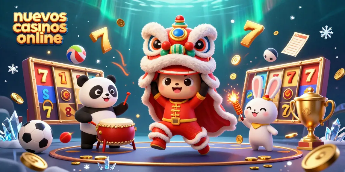 Engage with nuevos casinos online through an energetic 3D scene featuring vibrant casino elements and lively characters.
