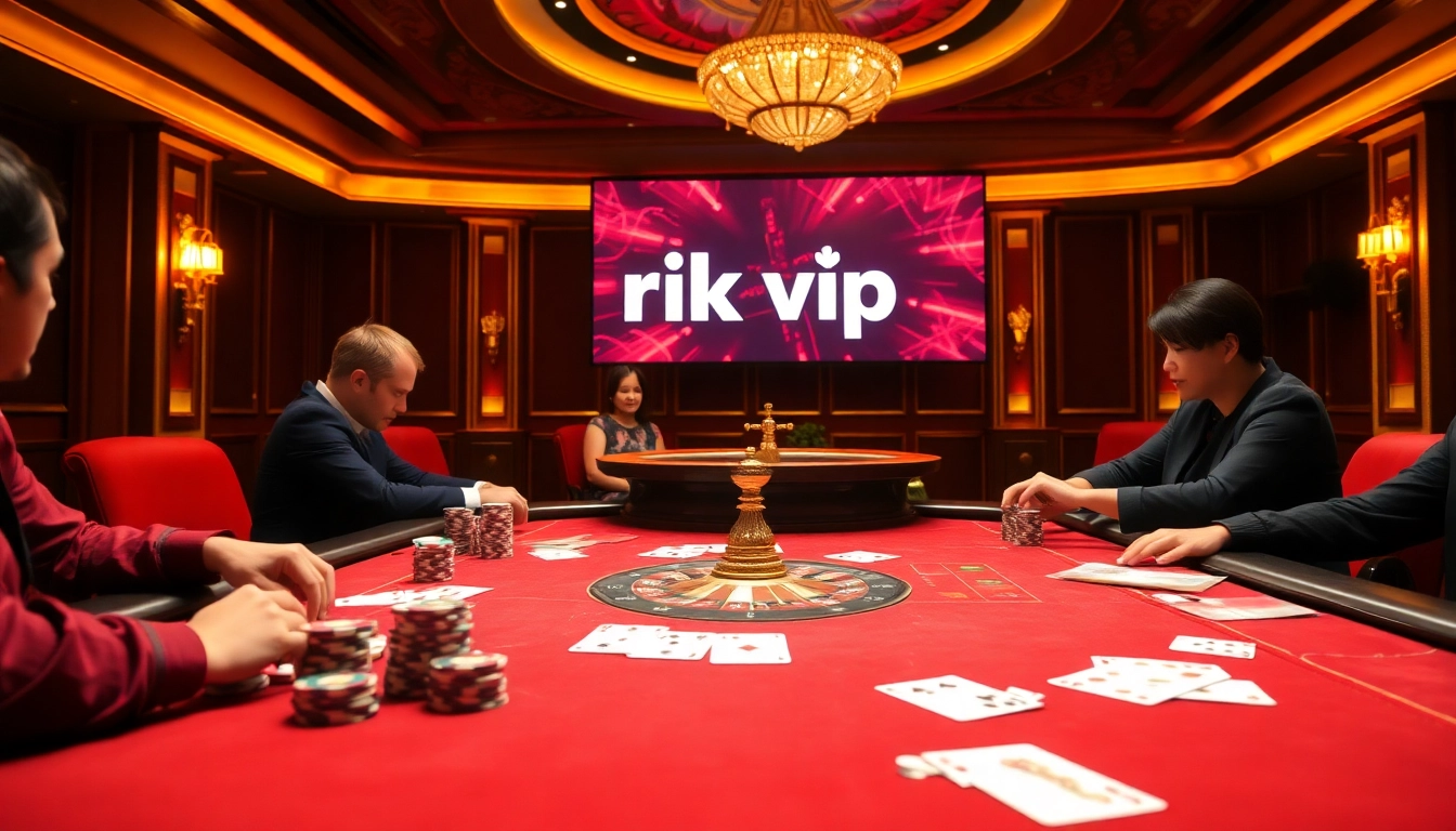 Experience the thrill of gambling at rik vip with an exclusive casino scene featuring poker and roulette.