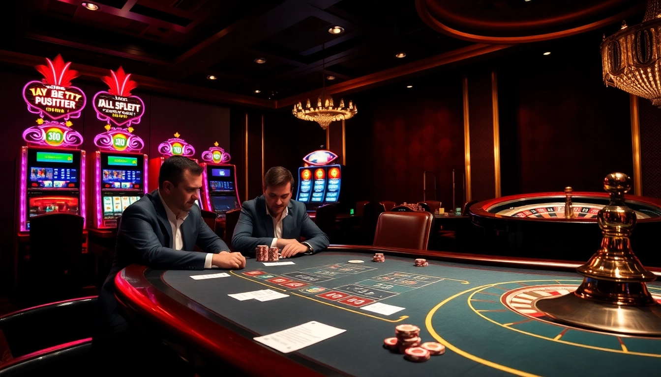 Intense poker game action at a casino featuring https://mm88k.media/ and betting chips.