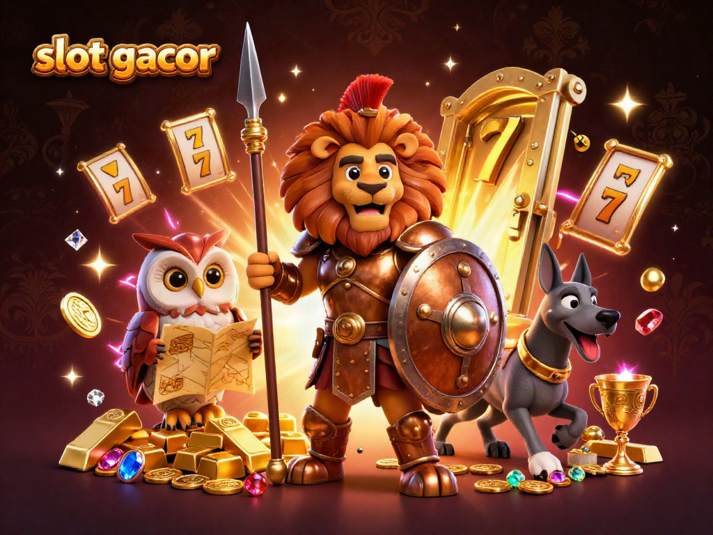 Slot gacor yang memukau dalam ilustrasi 3D, menampilkan karakter berenergi di antara koin emas dan slot reels.