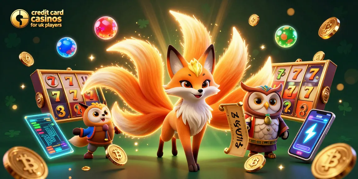 Engage with credit card casinos for UK players in a vibrant 3D cartoon scene filled with slots and crypto.