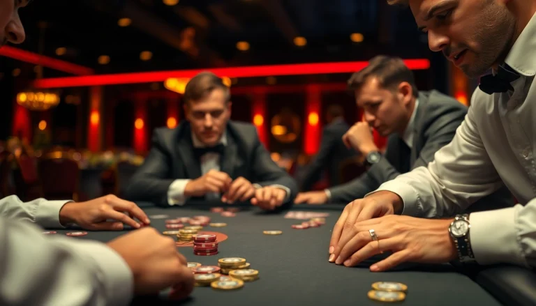 Experience the thrill of a competitive Poker Game at a stylish casino table.