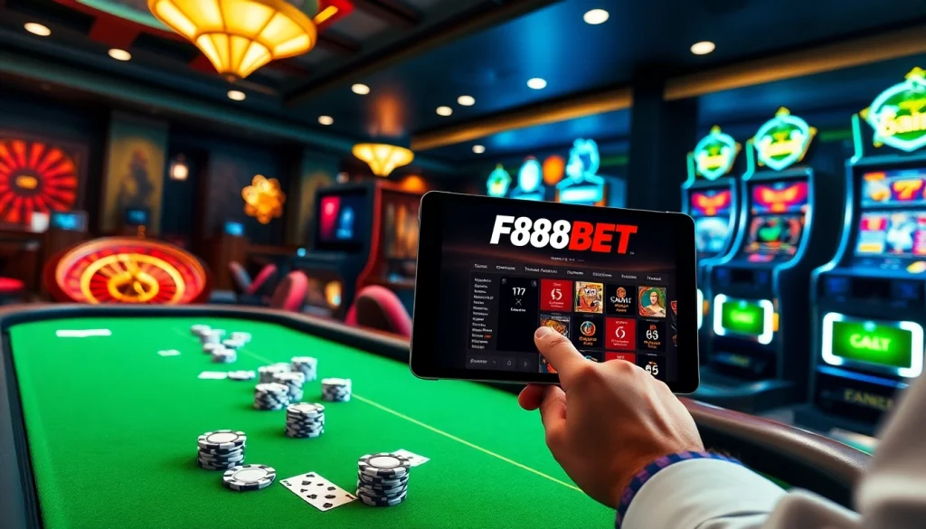 Experience thrilling gaming action at F88BET with vibrant casino elements and professional design.