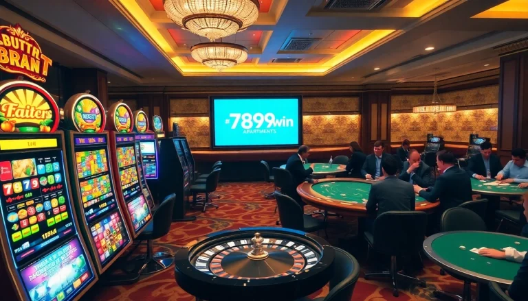 Engaging casino scene showcasing excitement at https://789win.apartments/ with slot machines and roulette.