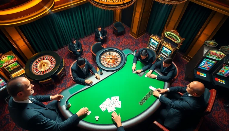 Experience intense gaming action at Hello88, showcasing poker strategies amidst vibrant casino excitement.