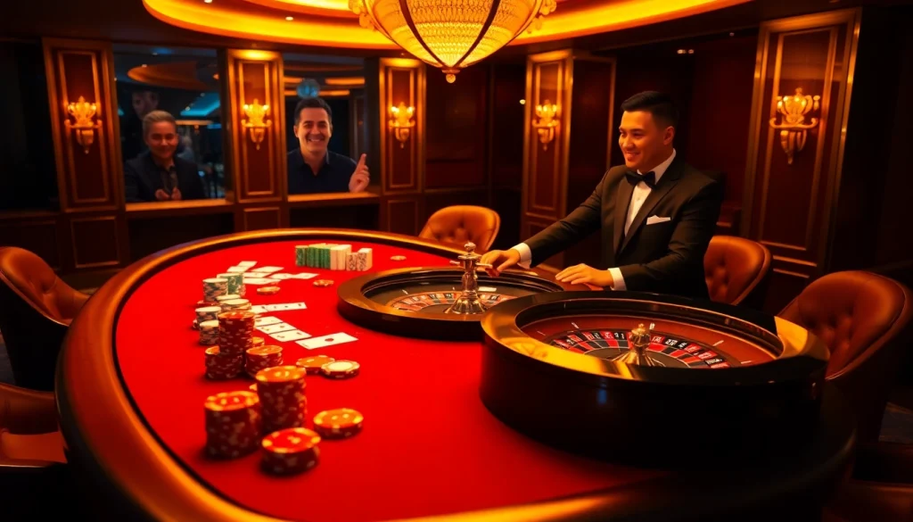 Experience thrilling gameplay at Nhà Cái 32WIN with an interactive casino setting featuring poker and roulette.