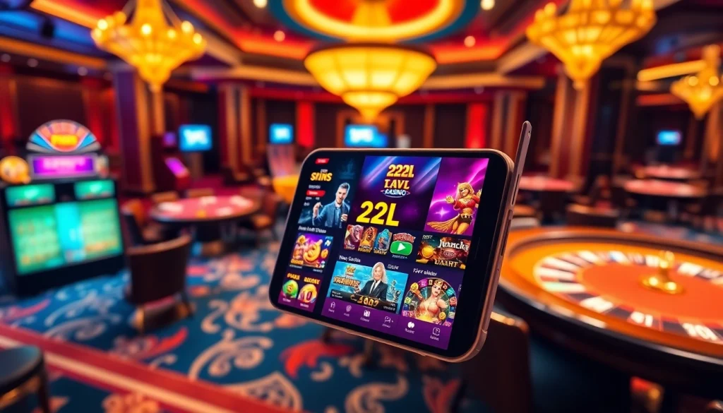 Play exciting casino games on the 22JL app with vibrant online gaming visuals.
