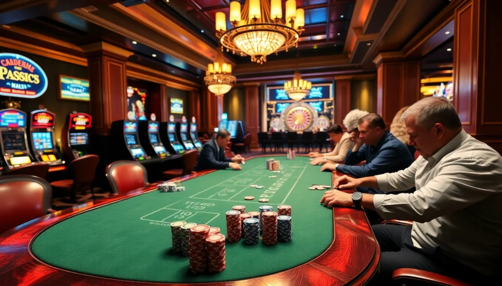 Engaging poker scene at https://cpc188.org with colorful chips and a vibrant casino atmosphere.