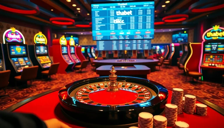 Experience thrilling gameplay at Thabet's luxury casino with roulette and slot machines.