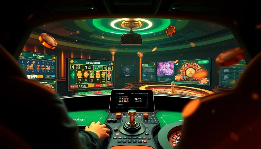 Mesin slot Dewanaga89 berputar dengan chip dalam suasana kasino online yang mendebarkan.