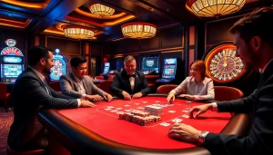 Experience BK8 เว็บตรง excitement at a vibrant poker table and roulette wheel.