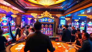 Engaging players enjoying the excitement of slot apiraja88 at a vibrant casino.