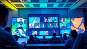 Vibrant digital event scene showcasing 789betevents with engaging attendees and modern tech.