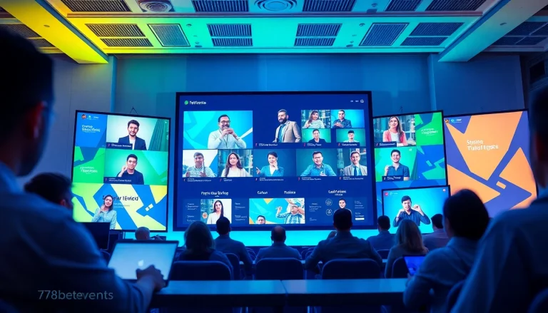 Vibrant digital event scene showcasing 789betevents with engaging attendees and modern tech.